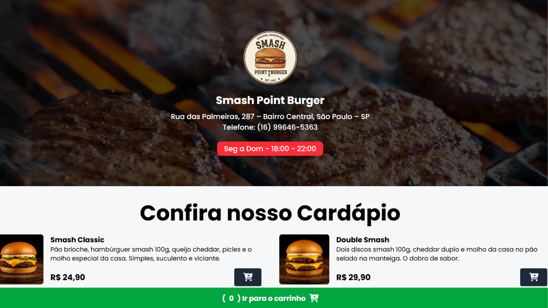 Interface do projeto Smash Point Burger